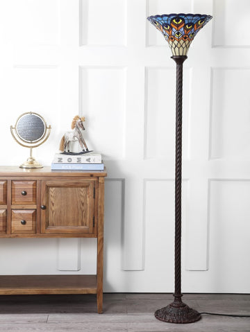 Peacock Tiffany Style 70" Torchiere LED Floor Lamp - JONATHAN Y